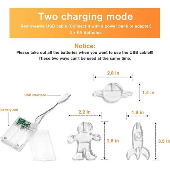 20LED Children's Room LED StringLight Astronaut Spaceship Rocket Pendant Holiday - Picture 3 of 6